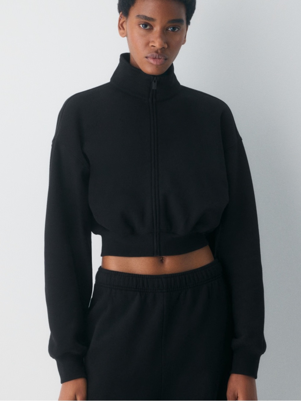 Aritzia Cozy BoyfriendMock Crop Zip-Up Jacket - Black